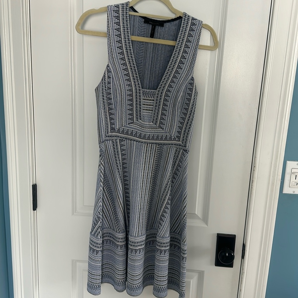 BCBGMaxAzria sleeveless blue and white dress, size small.